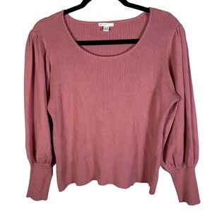 EST 1946 Women's Pink Ribbed Puff Sleeve Square Neck Sweater Plus Size 18 20W